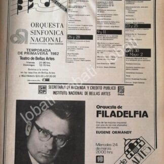 CARTEL ANTIGUO ORIGINAL DE INBA. ORQUESTA SINFONICA NACIONAL & ORQUESTA DE FILADELFIA 82