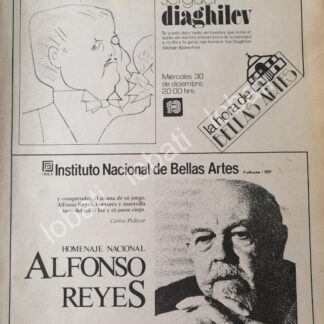 CARTEL ANTIGUO ORIGINAL DE INBA SERGUEI DIAGHILEV Y HOMENAJE A ALFONSO REYES 1981