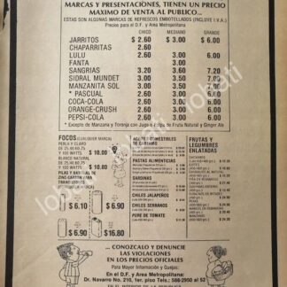 CARTEL ANTIGUO ORIGINAL DE SECRETARIA DE COMERCIO 1982 REFRESCOS EMBOTELLADOS /33