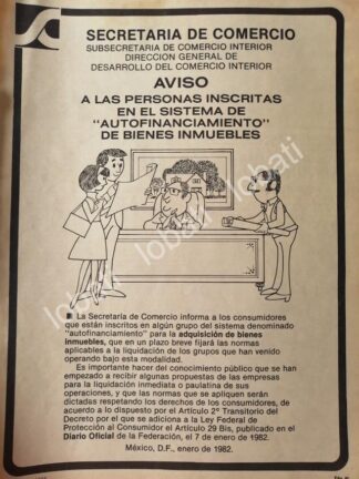 CARTEL ANTIGUO ORIGINAL DE SECRETARIA DE COMERCIO 1982 BIENES INMUEBLES /32
