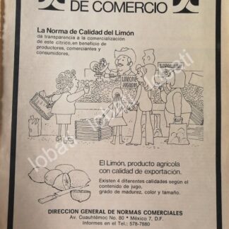 CARTEL ANTIGUO ORIGINAL DE SECRETARIA DE COMERCIO 1980 CALIDAD DEL LIMON /23