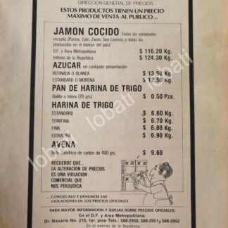CARTEL ANTIGUO ORIGINAL DE SECRETARIA DE COMERCIO 1980 PRECIOS DE BASICOS /21
