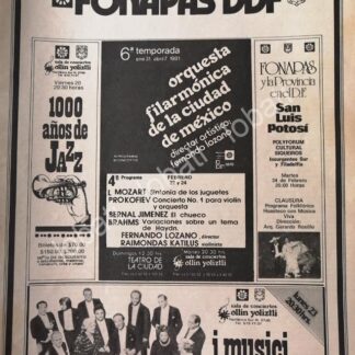 CARTEL ANTIGUO ORIGINAL DE FONAPASS DDF EVENTOS ABRIL DE 1981 /9