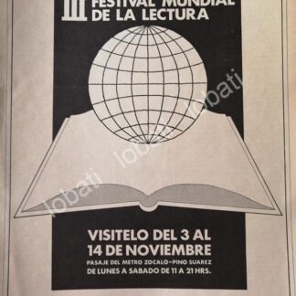 CARTEL ANTIGUO ORIGINAL DE 3ER FESTIVAL MUNDIAL DE LECTURA 1980 /5/ RARO