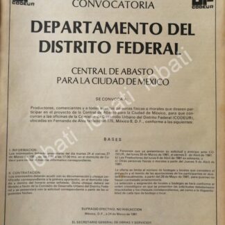 CARTEL ANTIGUO ORIGINAL DE INICIAN OBRAS CENTRAL DE ABASTOS D.F 1980 /N87