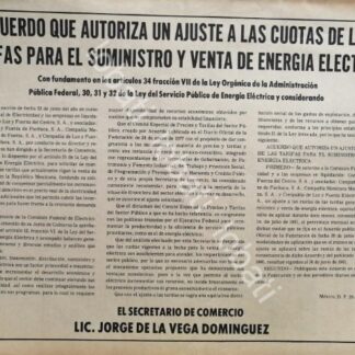 CARTEL ANTIGUO ORIGINAL DE AJUSTE DE PRECIOS. SECRETARIA DE ENERGIA 1981 /75