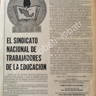 CARTEL ANTIGUO ORIGINAL DE S.N.T.E VIII CONSEJO NAC. EXTRAORDINARIO 1980 /71