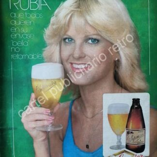 CARTEL ANTIGUO ORIGINAL DE CERVEZA SUPERIOR NUEVO ENVASE "BELLA" 1981