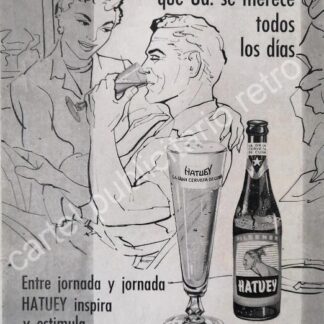 CARTEL ANTIGUO ORIGINAL DE CERVEZA HATUHEY 1951 CUBA / MUY RARO