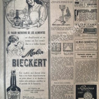 CARTEL ANTIGUO ORIGINAL DE CERVEZA BIECKERT Y OTRAS PUBLICIDADES 1926