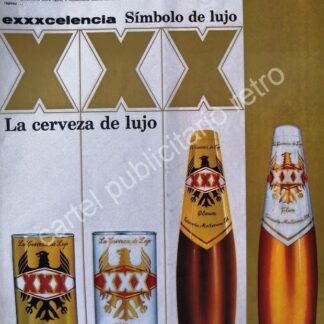 CARTEL ANTIGUO ORIGINAL DE CERVEZA XXX 1960s CERVECERIA MOCTEZUMA /4