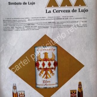 CARTEL ANTIGUO ORIGINAL DE CERVEZA XXX 1960s CERVECERIA MOCTEZUMA