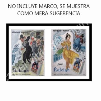 CARTEL ANTIGUO ORIGINAL DE 2 AFICHES CIGARROS RALEIGH DIBUJO: GARCIA CABRAL