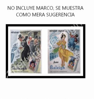 CARTEL ANTIGUO ORIGINAL DE 2 AFICHES CIGARROS RALEIGH DIBUJO: GARCIA CABRAL