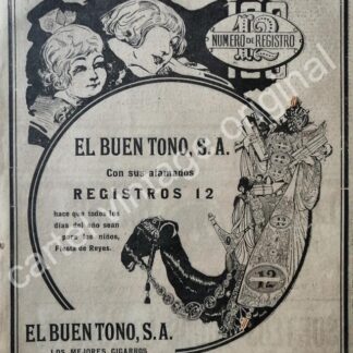 CARTEL ANTIGUO ORIGINAL DE CIGARROS REGISTROS 21. CIGARRERA EL BUEN TONO 1922