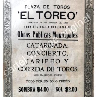 CARTEL ANTIGUO ORIGINAL DE PLAZA DE TOROS EL TOREO 1922 ART NOUVEAU / RARO
