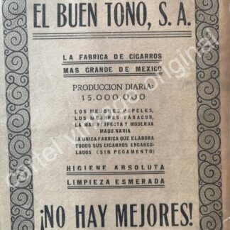 CARTEL ANTIGUO ORIGINAL DE CIGARRERA EL BUEN TONO S.A 1922