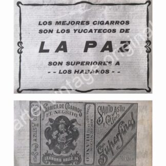 CARTEL ANTIGUO ORIGINAL DE SET DE 2. CIGARROS NEGRITOS & LA PAZ 1912 / RARO