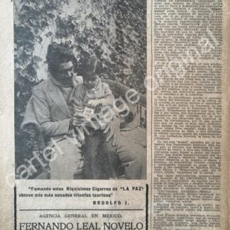 CARTEL ANTIGUO ORIGINAL DE CIGARROS LA PAZ CON RODOLFO GAONA 1922 /RARO FEP