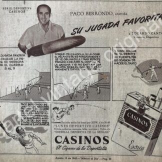 CARTEL ANTIGUO ORIGINAL DE PACO BERRONDO Y CIGARROS CASINOS 1945 / FEP