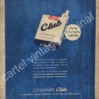 CARTEL ANTIGUO ORIGINAL DE CIGARROS CLUB 1930s / MUY RARO