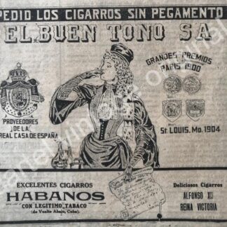 CARTEL ANTIGUO ORIGINAL DE CIGARROS HABANERO DE EL BUEN TONO 1913 / MUY RARO