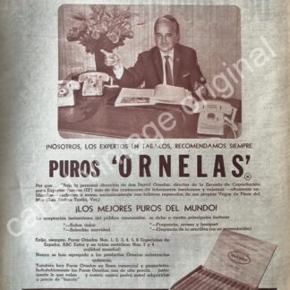 CARTEL ANTIGUO ORIGINAL DE PUROS ORNELAS CON RODOLFO CASTILLO CARMONA 1960s