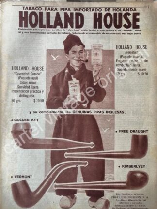 CARTEL ANTIGUO ORIGINAL DE PIPAS Y TABACO HOLLAND HOUSE 1966 / RARO