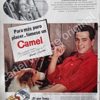 CARTEL ANTIGUO ORIGINAL DE CIGARROS CAMEL CON ROCK HUDSON 1956 FEP