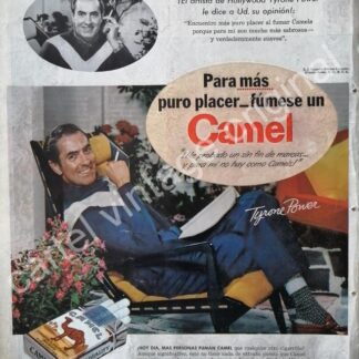 CARTEL ANTIGUO ORIGINAL DE CIGARROS CAMEL CON TYRON POWER 1956 FEP