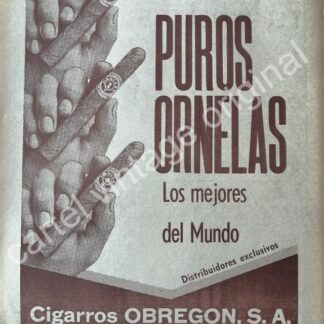 CARTEL ANTIGUO ORIGINAL DE PUROS ORNELAS 1960s CIGARROS OBREGON /5