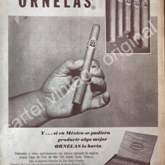 CARTEL ANTIGUO ORIGINAL DE CIGARROS PUROS ORNELAS 1960s CIGARROS OBREGON /3