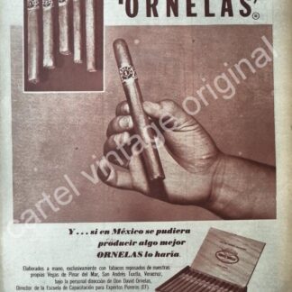 CARTEL ANTIGUO ORIGINAL DE CIGARROS PUROS ORNELAS 1960s CIGARROS OBREGON