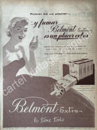 CARTEL ANTIGUO ORIGINAL DE CIGARROS BELMONT EXTRA 1950s /5