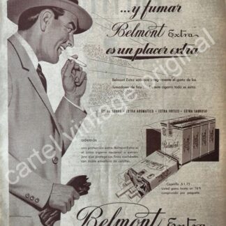 CARTEL ANTIGUO ORIGINAL DE CIGARROS BELMONT EXTRA 1950s