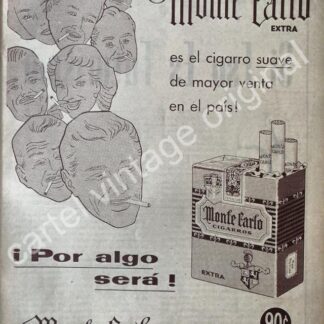 CARTEL ANTIGUO ORIGINAL DE CIGARROS FILTRON MONTE CARLO 1950s