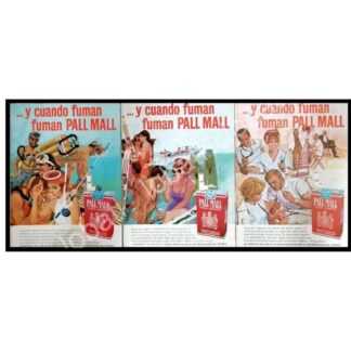 CARTEL ANTIGUO ORIGINAL DE SET DE 3 AFICHES CIGARROS PALL MALL 1964 /T227