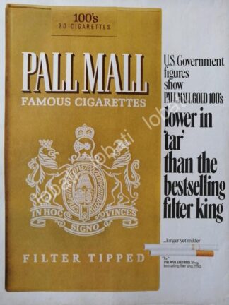 CARTEL ANTIGUO ORIGINAL DE CIGARROS PALL MALL 100s 1970 /T225
