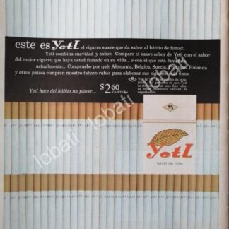 CARTEL ANTIGUO ORIGINAL DE CIGARROS YETL 1960s /2