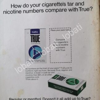 CARTEL ANTIGUO ORIGINAL DE CIGARROS TRUE 1970