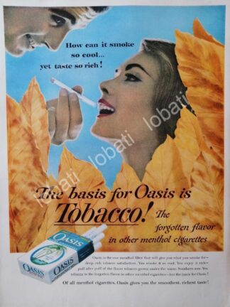 CARTEL ANTIGUO ORIGINAL DE CIGARROS OASIS MENTHOL 1960s 2