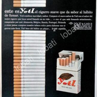 CARTEL ANTIGUO ORIGINAL DE CIGARROS YETL 1961 U.S.A