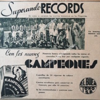 CARTEL ANTIGUO ORIGINAL DE CIGARROS CAMPEONES Y CLUB NECAXA . EL BUEN TONO