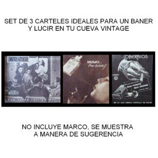 CARTEL ANTIGUO ORIGINAL DE SET DE 3 CARTELES CIGARROS DE LOS AÑOS 40s