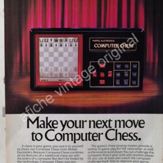 CARTEL ANTIGUO ORIGINAL DE AFICHE DE MATTEL COMPUTER CHESS 1982