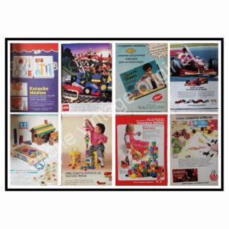 CARTEL ANTIGUO ORIGINAL DE SET DE 8 AFICHES. JUGUETES VINTAGE 1960s-80s
