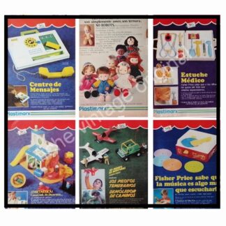 CARTEL ANTIGUO ORIGINAL DE SET DE 6 AFICHES. JUGUETES CLASICOS AÑOS 70s 80s