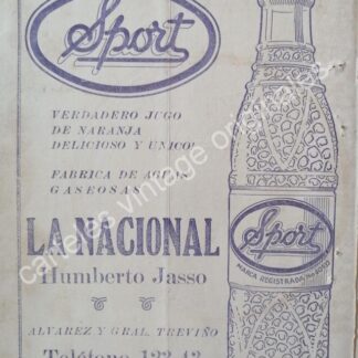 CARTEL ANTIGUO ORIGINAL DE REFRESCO SPORT, MONTERREY 1943 MUY RARO