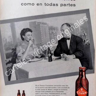 CARTEL ANTIGUO ORIGINAL DE REFRESCO ORANGE CRUSH Y HOTEL CONTINENTAL 1955 / RARO