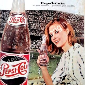 CARTEL ANTIGUO ORIGINAL DE PEPSI Y EL ESTADIO AZTECA 1963/ RARO